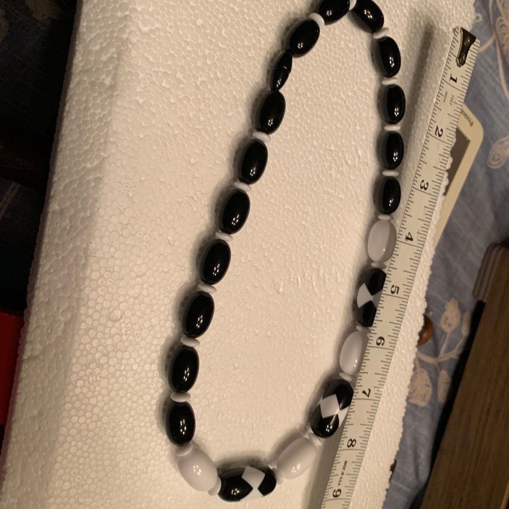 Vintage Black & White Plastic Bead Necklace